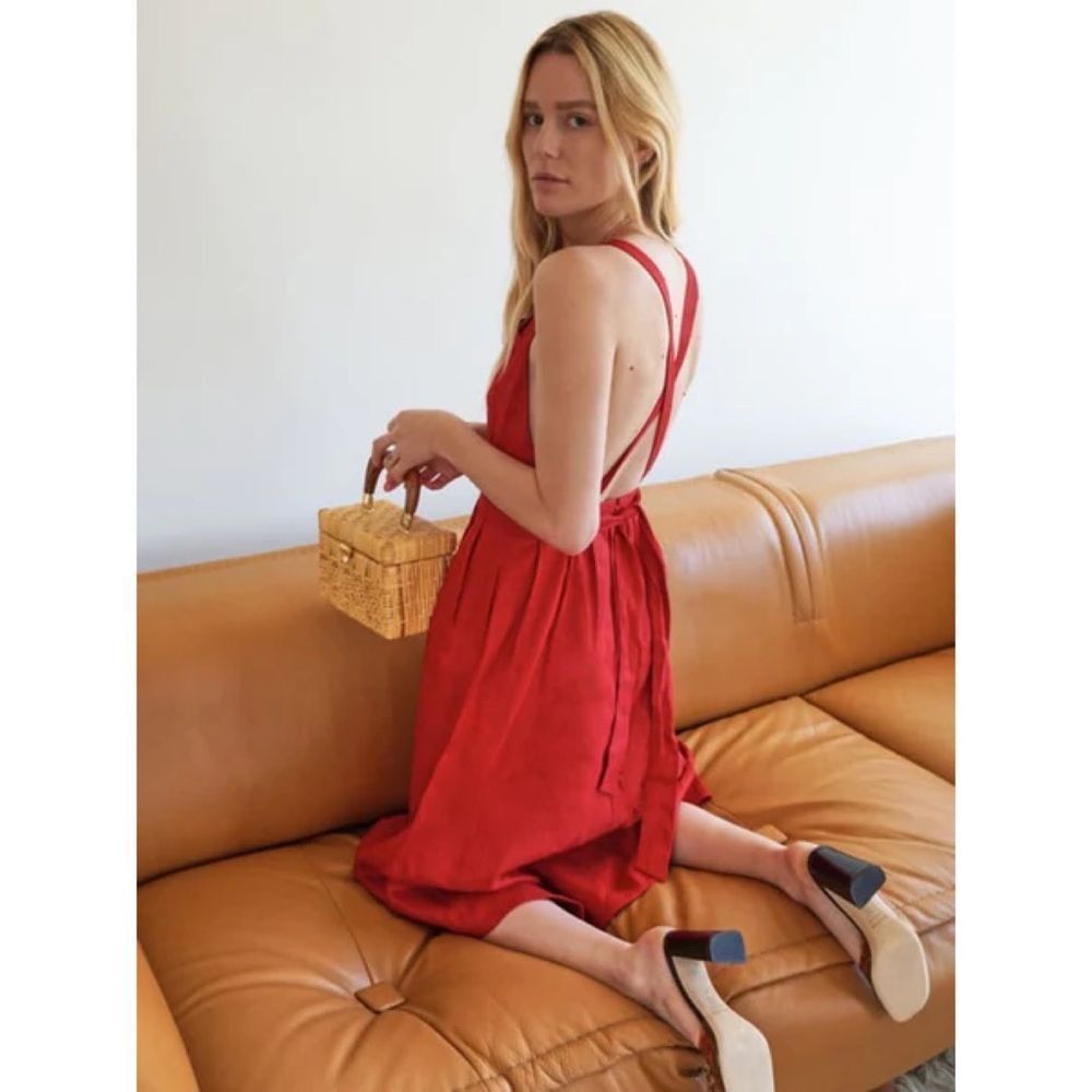 Reformation Cruise Red Linen Midi Dress